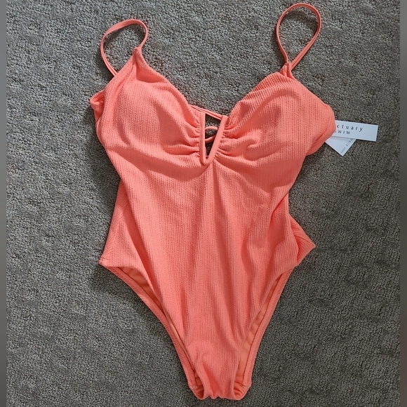 Sanctuary Other - NWT Sanctuary Orange One Piece Plunging V-Neck Lace Up Back Swimsuit S